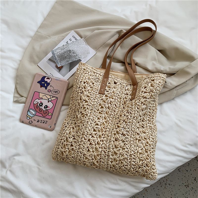 Porte Naisten Olkikudottu Olkalaukku - Beige