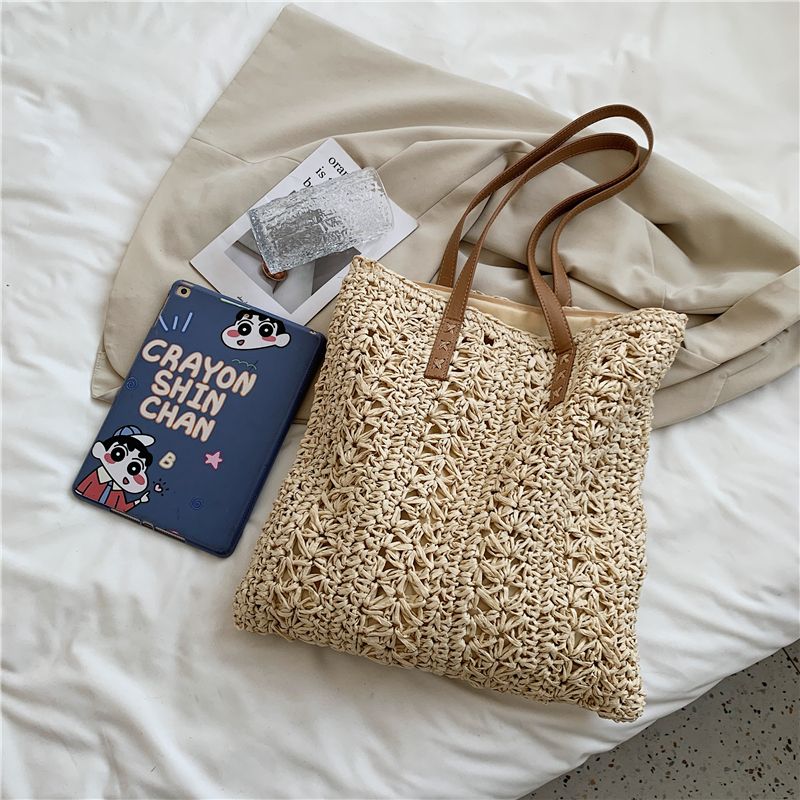 Porte Naisten Olkikudottu Olkalaukku - Beige