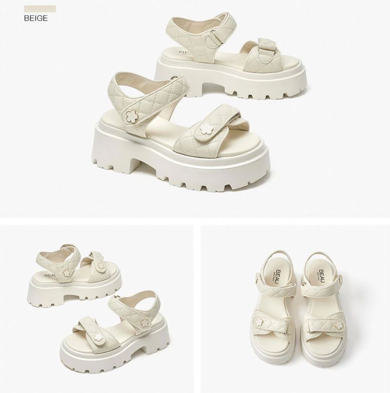 Rina Naisten Nahkasandaalit - Beige