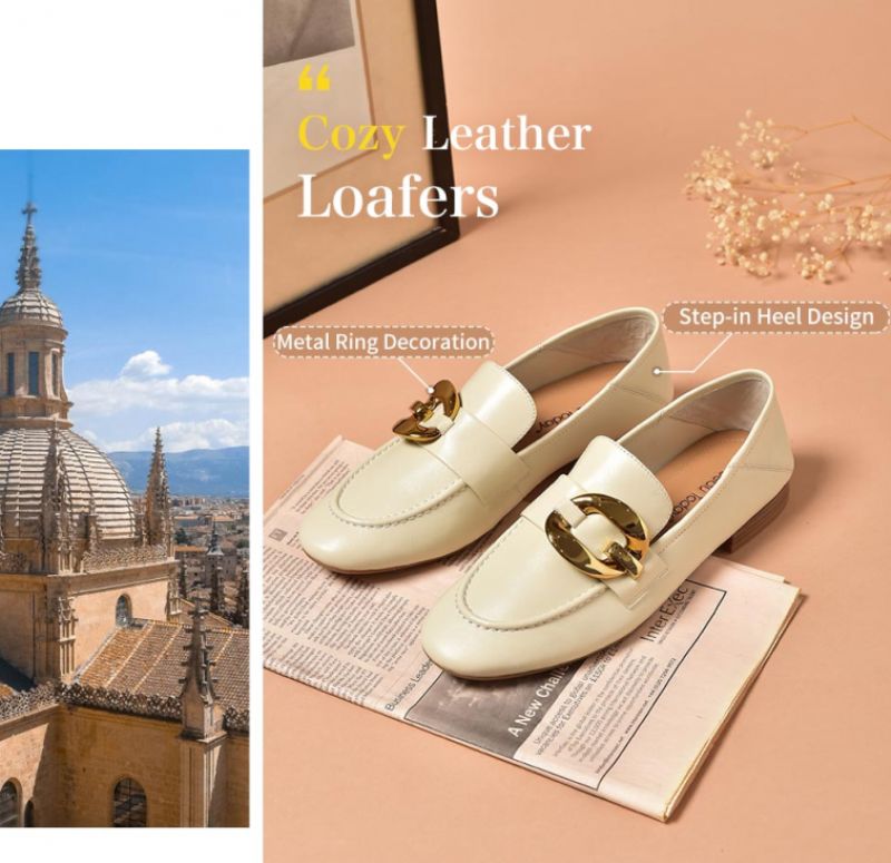 Rinaldi Naisten Litteät Nahkaiset Loafer-kengät - Beige