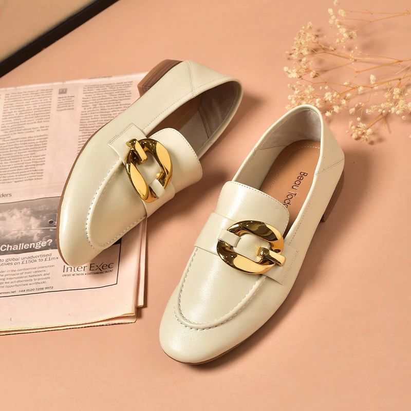 Rinaldi Naisten Litteät Nahkaiset Loafer-kengät - Beige