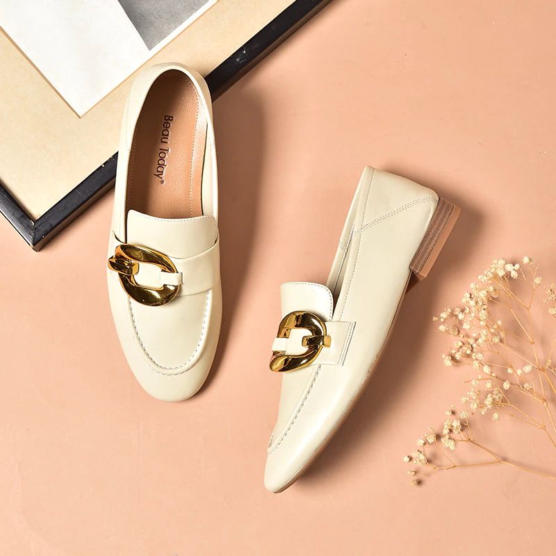 Rinaldi Naisten Litteät Nahkaiset Loafer-kengät - Beige