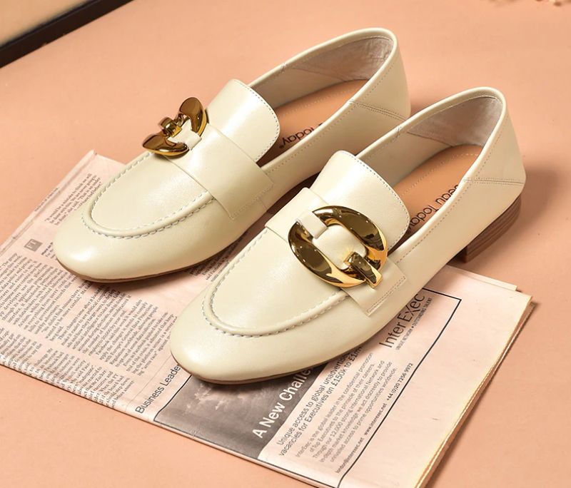 Rinaldi Naisten Litteät Nahkaiset Loafer-kengät - Beige