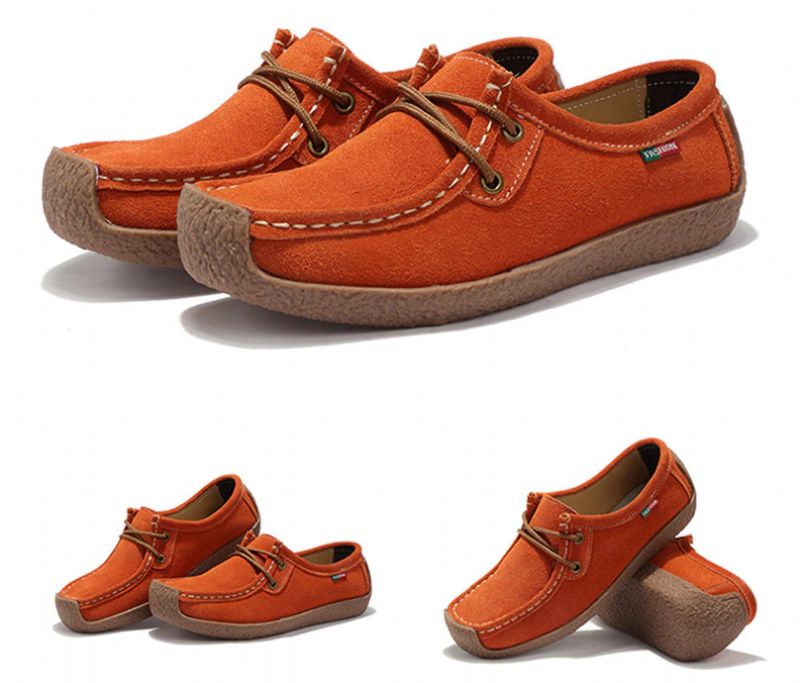 Salvador Naisten Nauhalliset Nahkaiset Loafer-kengät - Oranssi