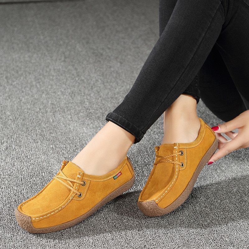 Salvador Naisten Nauhalliset Nahkaiset Loafer-kengät - Oranssi