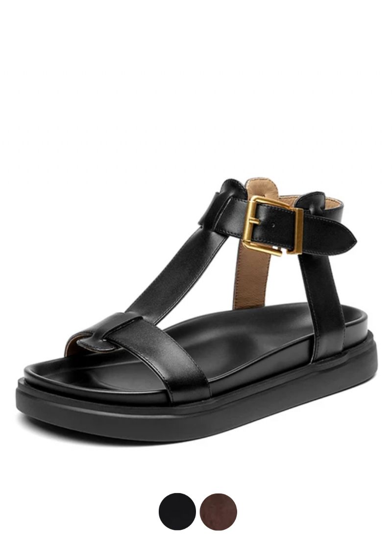 Sara Naisten T-strap-nahkasandaalit