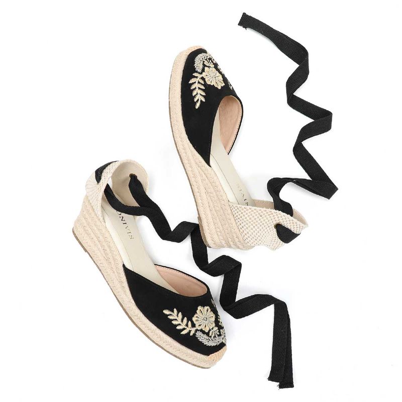 Silvana Naisten Kesäiset Wedge Heel Strap -sandaalit - Musta