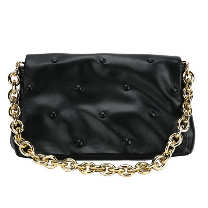 Tulia Naisten Ketjunahkainen Ylellinen Designer Crossbody Käsilaukku - Musta