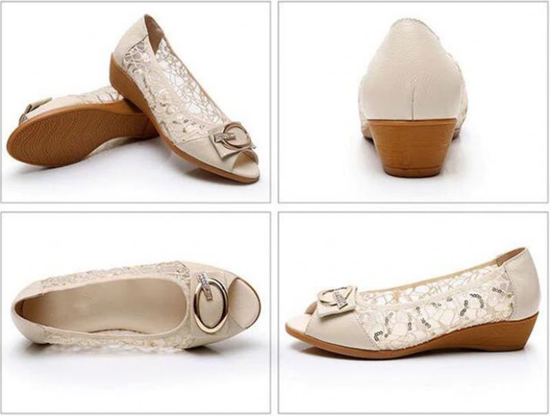 Victoria Naisten Nahkasandaali Pitsillä - Beige